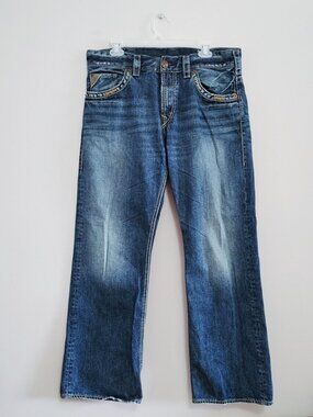 Silver Jeans Men’s 34 X 32 Zac Surplus 925 Series Denim Blue Jeans Distressed